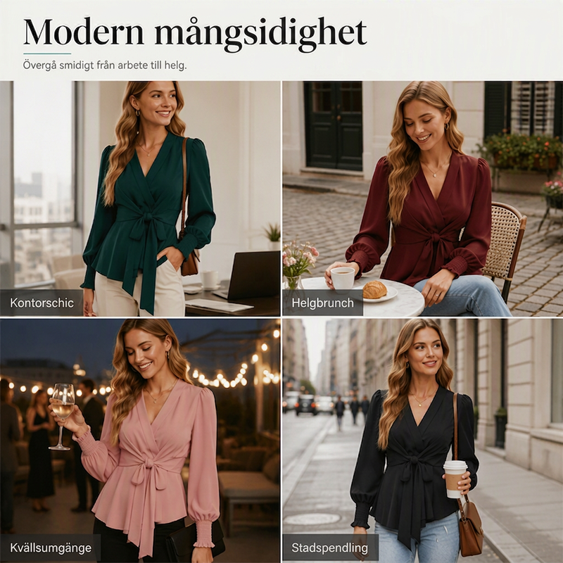Elegant blus för kvinnor – V-ringad topp med markerad midja
