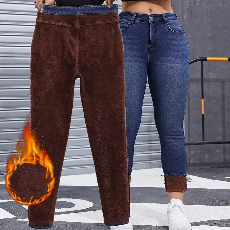 🔥Tidsbegränsat erbjudande⏰️| Varma Vinterjeans för Damer – Stretchiga Jeans med Mjukt Plyschfoder