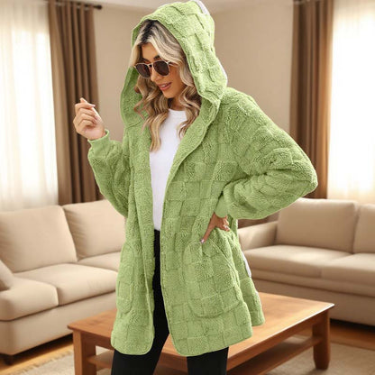 🔥50 % RABATT IDAG! 🌸Damernas Fluffiga Kofta med Huva – Mjuk Stickad Cardigan för Höst & Vinter