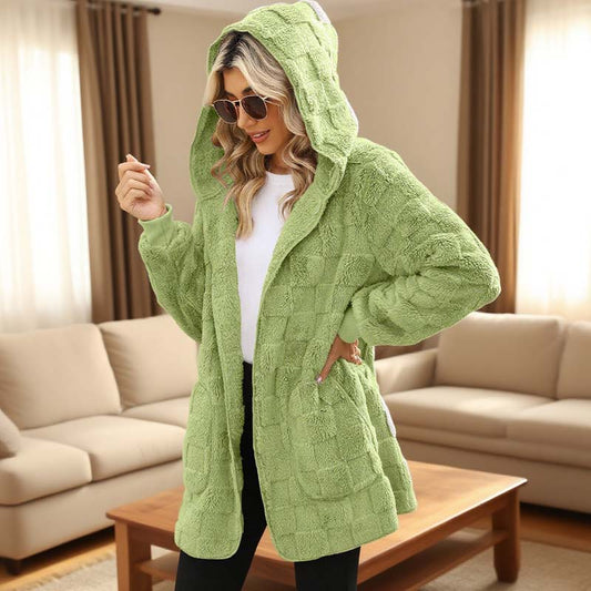 🔥50 % RABATT IDAG! 🌸Damernas Fluffiga Kofta med Huva – Mjuk Stickad Cardigan för Höst & Vinter