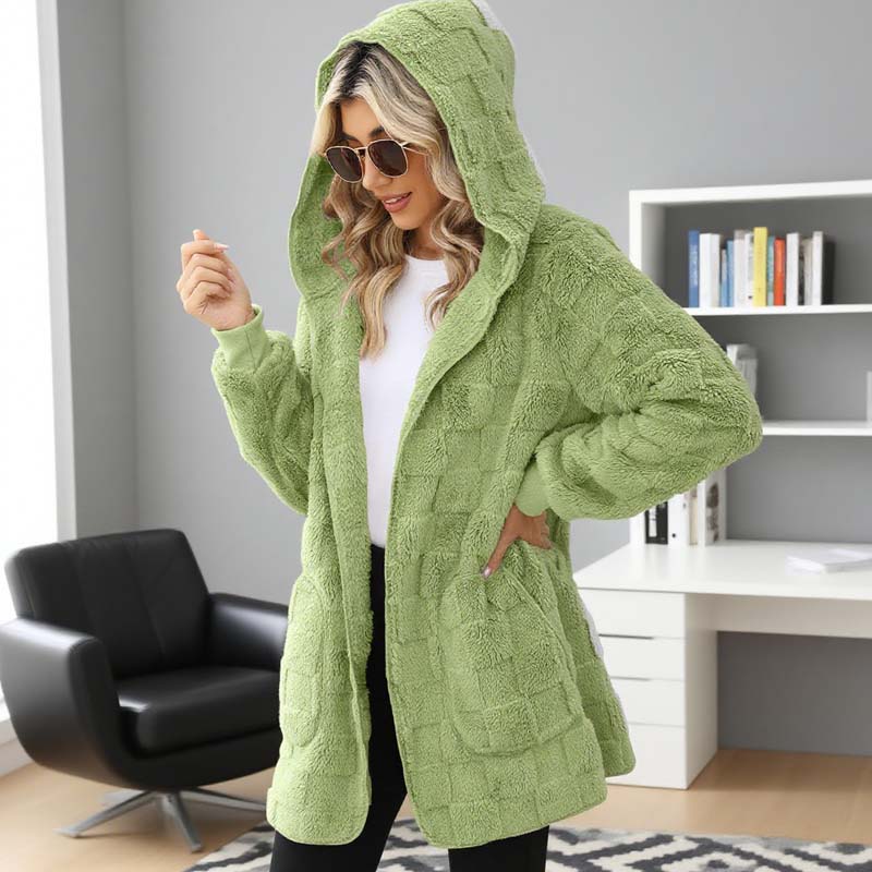 🔥50 % RABATT IDAG! 🌸Damernas Fluffiga Kofta med Huva – Mjuk Stickad Cardigan för Höst & Vinter