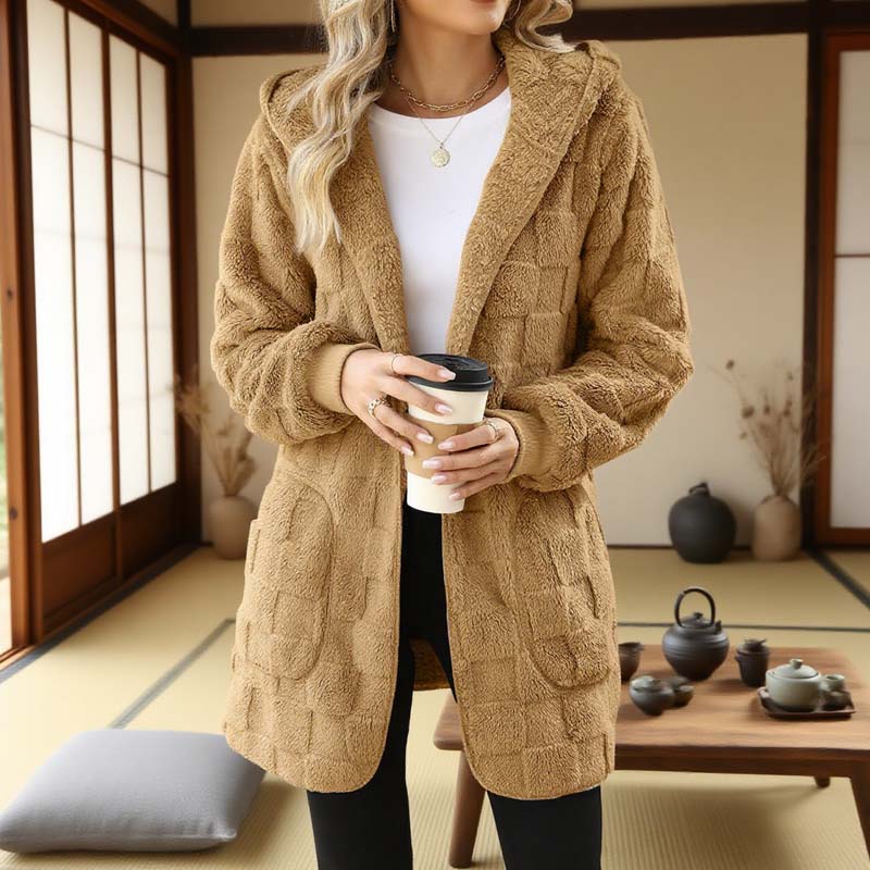 🔥50 % RABATT IDAG! 🌸Damernas Fluffiga Kofta med Huva – Mjuk Stickad Cardigan för Höst & Vinter