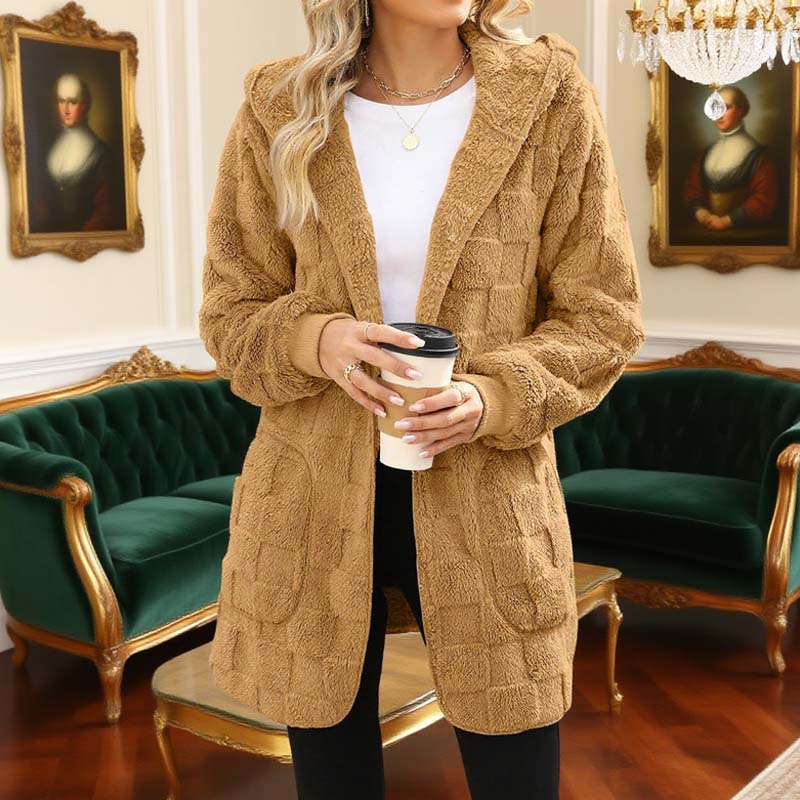 🔥50 % RABATT IDAG! 🌸Damernas Fluffiga Kofta med Huva – Mjuk Stickad Cardigan för Höst & Vinter
