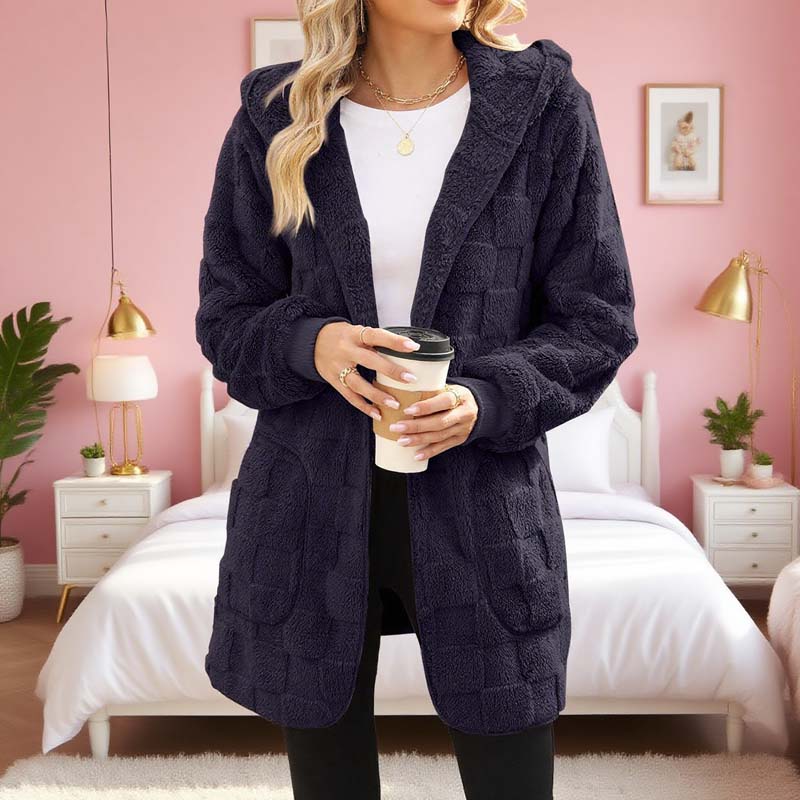 🔥50 % RABATT IDAG! 🌸Damernas Fluffiga Kofta med Huva – Mjuk Stickad Cardigan för Höst & Vinter