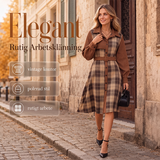 Bästsäljare🔥|Damernas Retrokänning med Rutmönster – Elegant Knäppklänning med Vintage Stil och Bälte