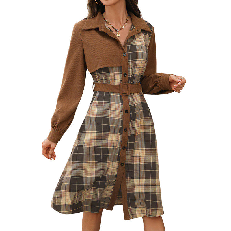 Bästsäljare🔥|Damernas Retrokänning med Rutmönster – Elegant Knäppklänning med Vintage Stil och Bälte