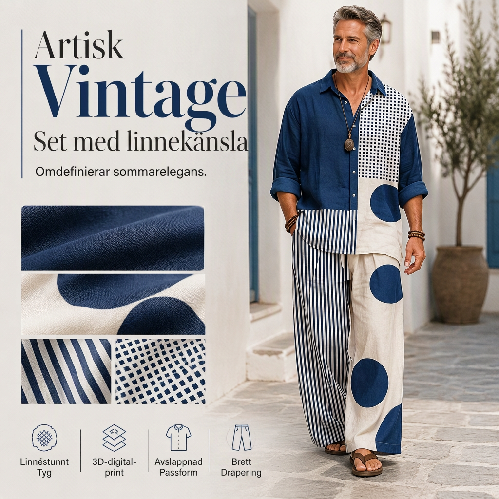 🍂Höstspecial – Endast denna vecka!✨|Tvådelat Herrset i Linne-look – Bekväm Retrodesign med Lös Passform