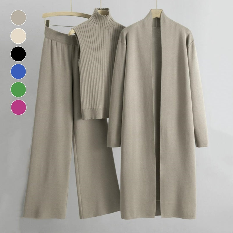 🍂Höstspecial – Endast denna vecka!✨| Elegant 3-delat Damset – Stickad Väst, Cardigan & Vida Byxor för Höst