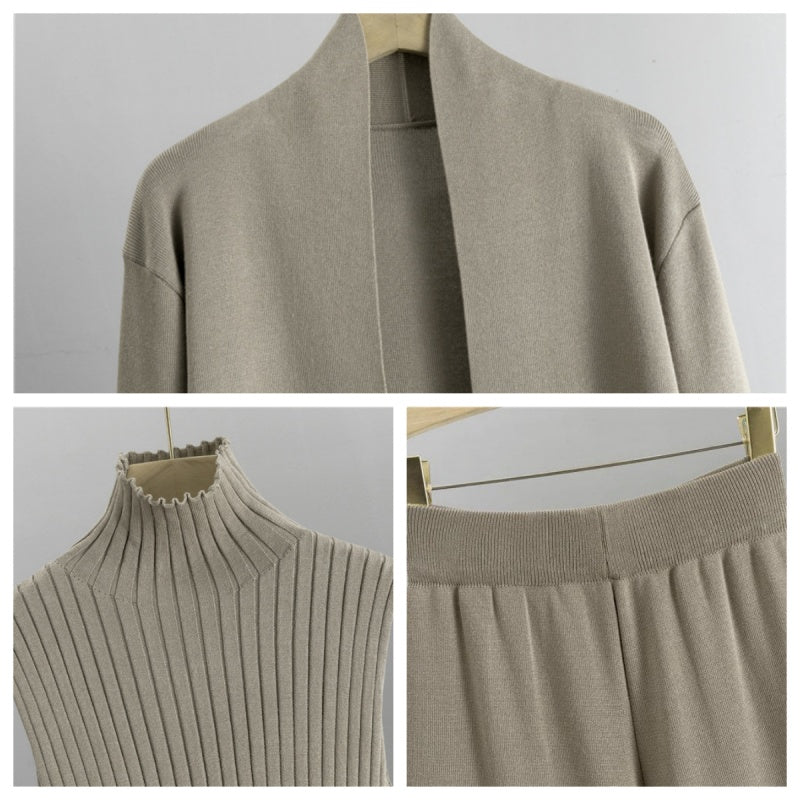 🍂Höstspecial – Endast denna vecka!✨| Elegant 3-delat Damset – Stickad Väst, Cardigan & Vida Byxor för Höst