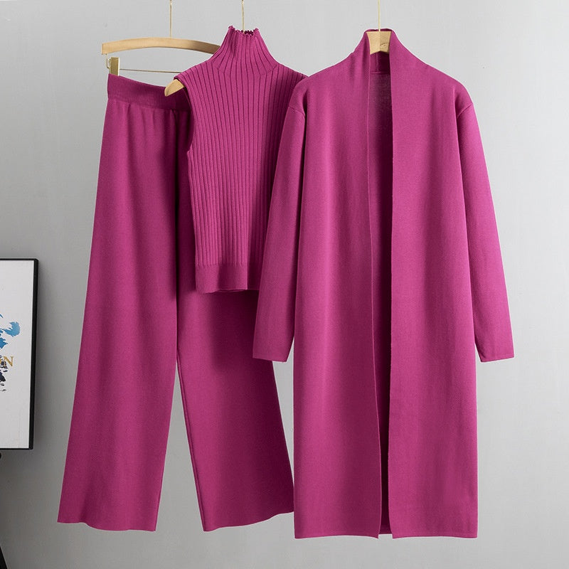 🍂Höstspecial – Endast denna vecka!✨| Elegant 3-delat Damset – Stickad Väst, Cardigan & Vida Byxor för Höst
