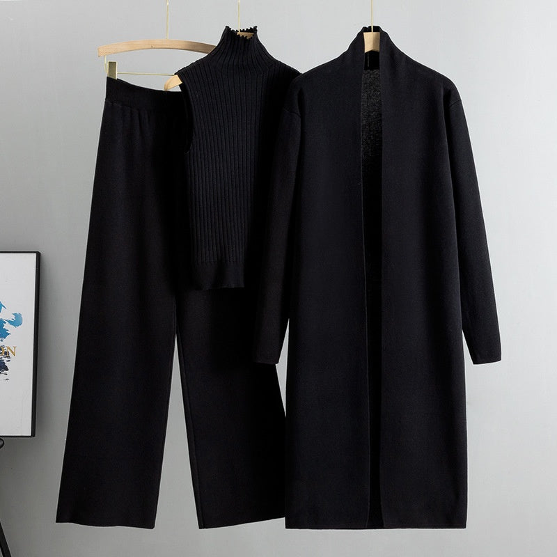 🍂Höstspecial – Endast denna vecka!✨| Elegant 3-delat Damset – Stickad Väst, Cardigan & Vida Byxor för Höst