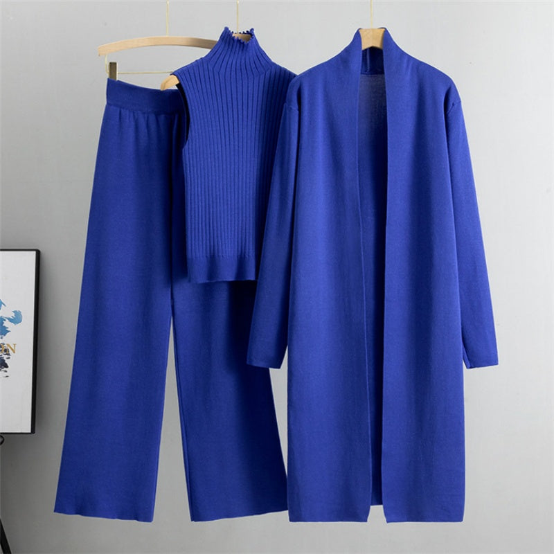 🍂Höstspecial – Endast denna vecka!✨| Elegant 3-delat Damset – Stickad Väst, Cardigan & Vida Byxor för Höst