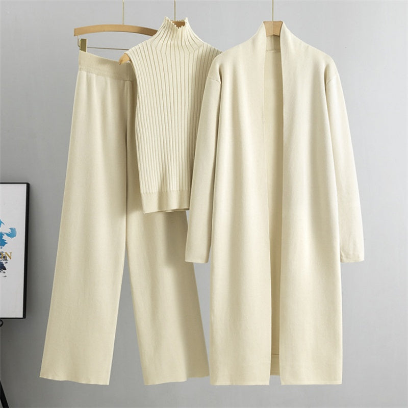 🍂Höstspecial – Endast denna vecka!✨| Elegant 3-delat Damset – Stickad Väst, Cardigan & Vida Byxor för Höst