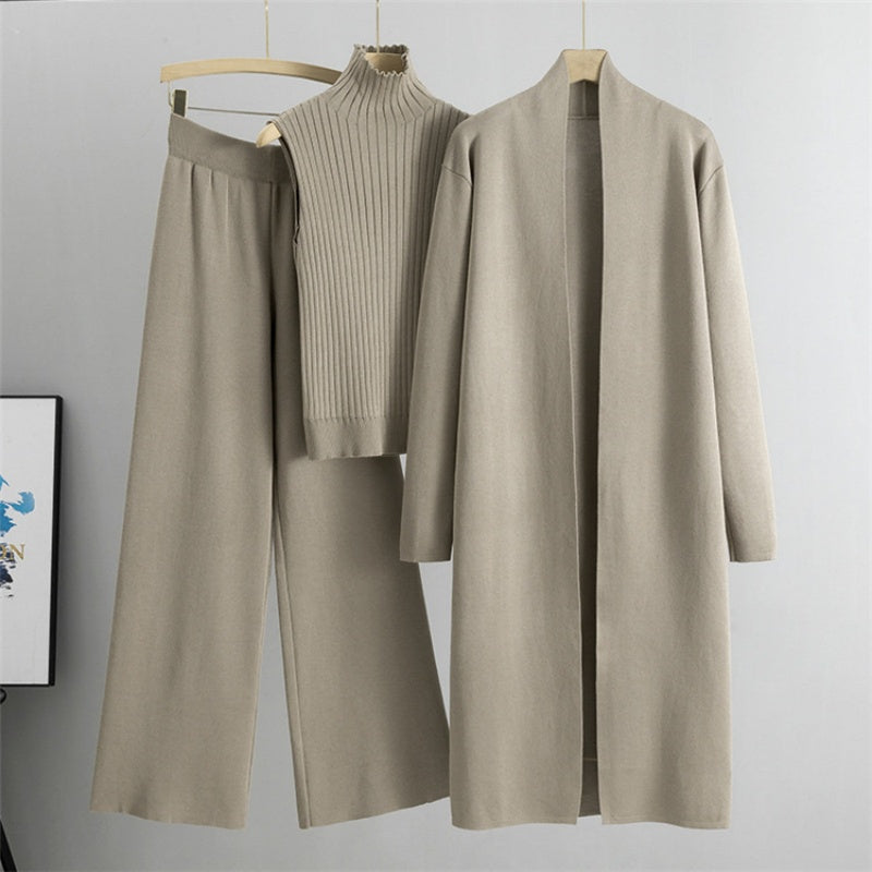 🍂Höstspecial – Endast denna vecka!✨| Elegant 3-delat Damset – Stickad Väst, Cardigan & Vida Byxor för Höst