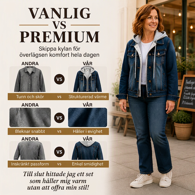 🎉NYHETER 2026✨|Varm Fodrad Jeansjacka för Kvinnor – Klassisk Denim med Huva
