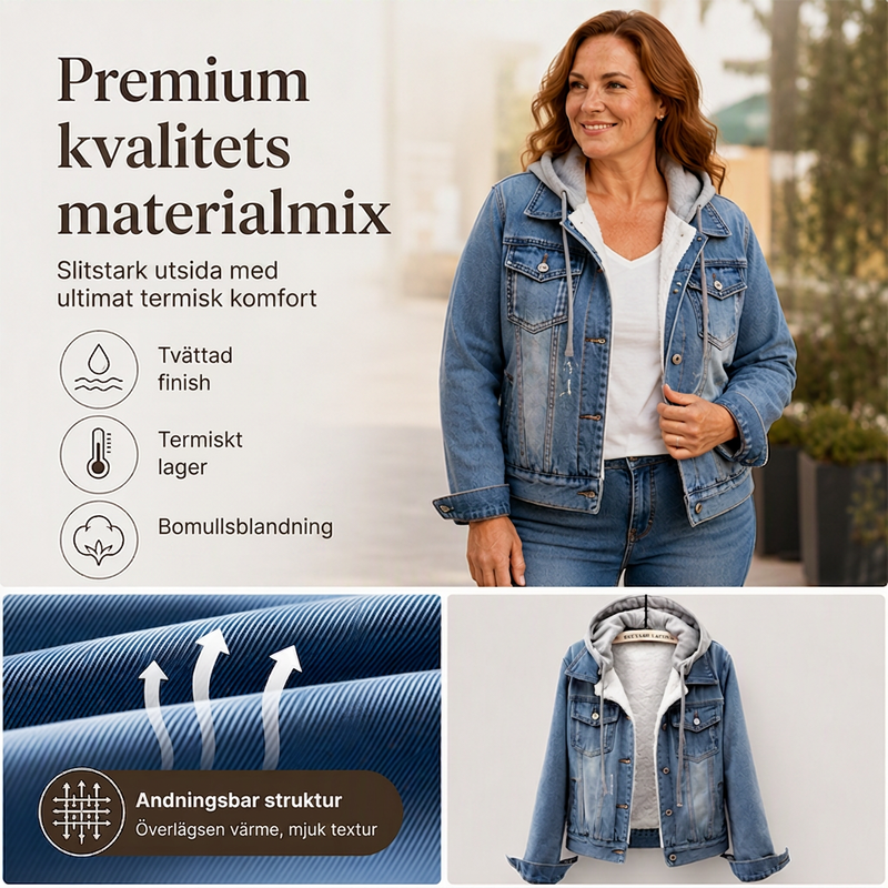 🎉NYHETER 2026✨|Varm Fodrad Jeansjacka för Kvinnor – Klassisk Denim med Huva