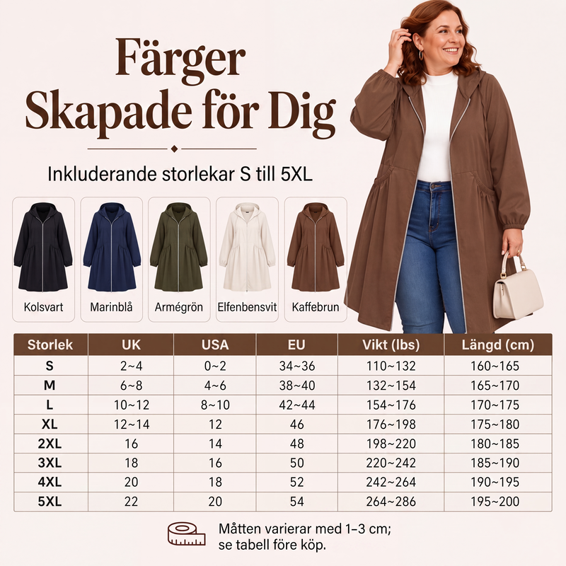 Bästsäljare🔥|Elegant Lång Jacka för Kvinnor – Huvjacka med Bekväm A-linje Passform