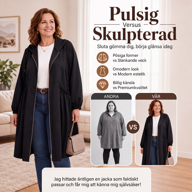 Bästsäljare🔥|Elegant Lång Jacka för Kvinnor – Huvjacka med Bekväm A-linje Passform