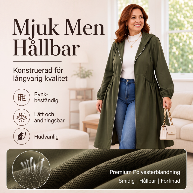 Bästsäljare🔥|Elegant Lång Jacka för Kvinnor – Huvjacka med Bekväm A-linje Passform