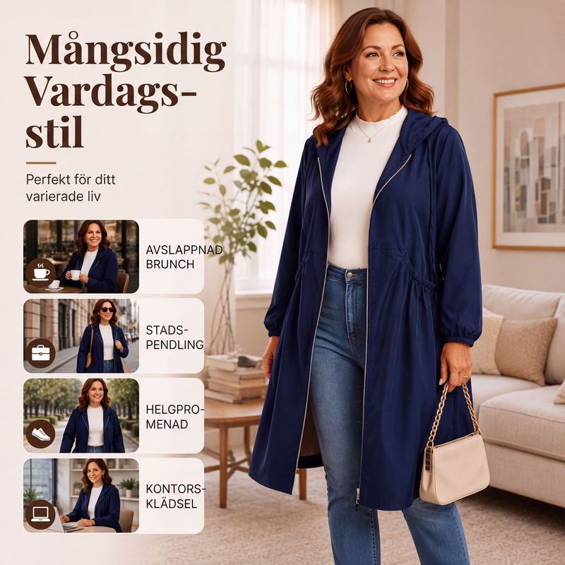 Bästsäljare🔥|Elegant Lång Jacka för Kvinnor – Huvjacka med Bekväm A-linje Passform
