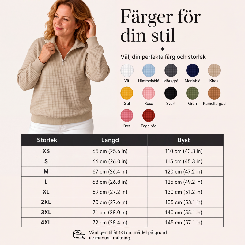 Quiltad Tröja för Kvinnor – Mjuk Half Zip Sweatshirt med Bekväm Passform