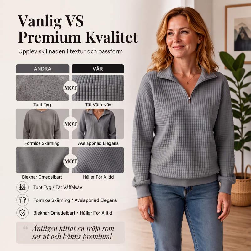 Quiltad Tröja för Kvinnor – Mjuk Half Zip Sweatshirt med Bekväm Passform