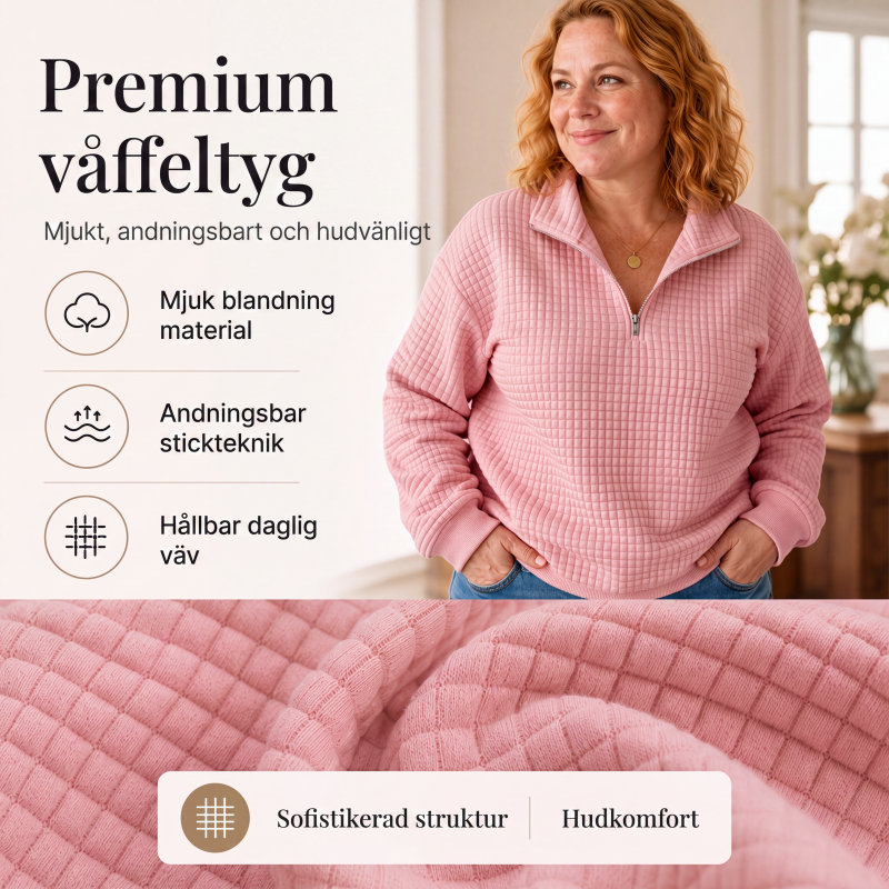 Quiltad Tröja för Kvinnor – Mjuk Half Zip Sweatshirt med Bekväm Passform
