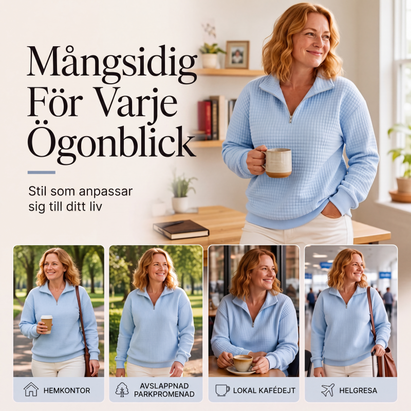 Quiltad Tröja för Kvinnor – Mjuk Half Zip Sweatshirt med Bekväm Passform