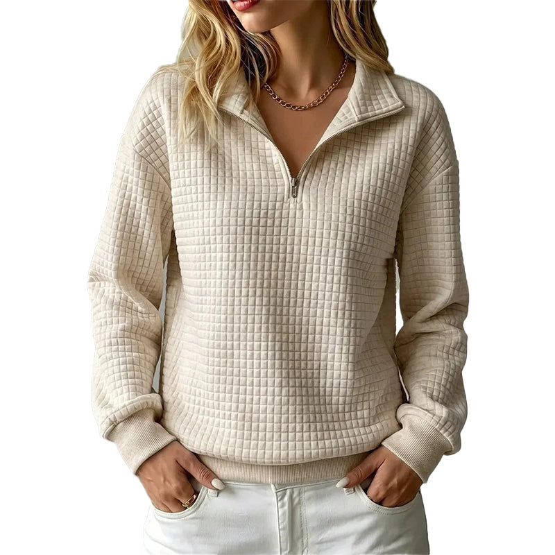 Quiltad Tröja för Kvinnor – Mjuk Half Zip Sweatshirt med Bekväm Passform