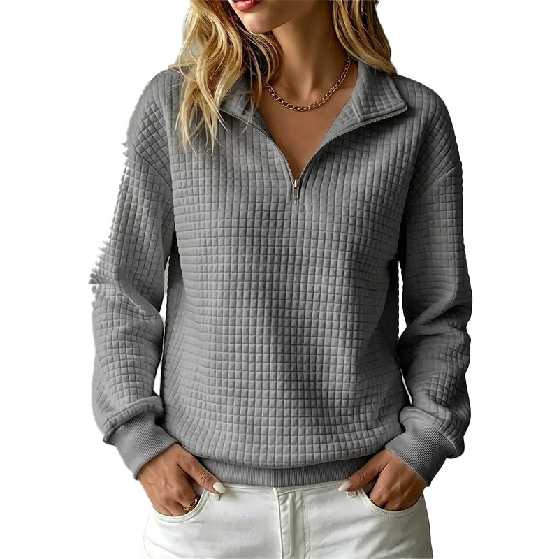 Quiltad Tröja för Kvinnor – Mjuk Half Zip Sweatshirt med Bekväm Passform