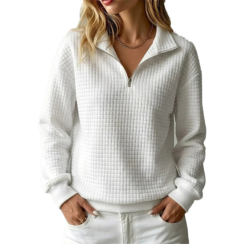 Quiltad Tröja för Kvinnor – Mjuk Half Zip Sweatshirt med Bekväm Passform