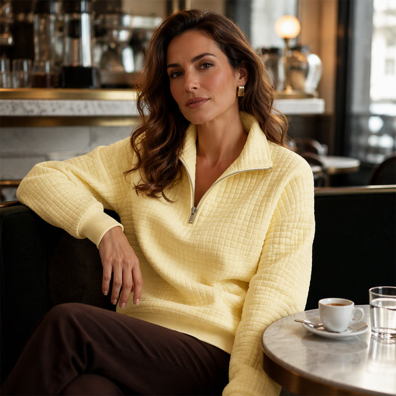 Quiltad Tröja för Kvinnor – Mjuk Half Zip Sweatshirt med Bekväm Passform