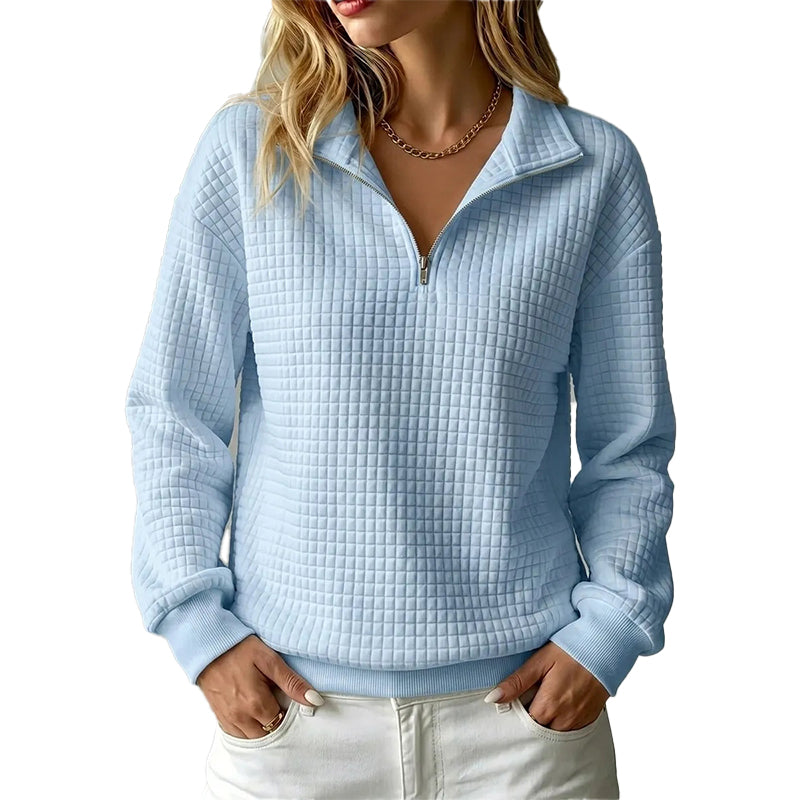 Quiltad Tröja för Kvinnor – Mjuk Half Zip Sweatshirt med Bekväm Passform