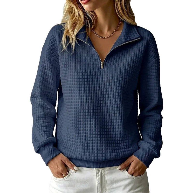 Quiltad Tröja för Kvinnor – Mjuk Half Zip Sweatshirt med Bekväm Passform