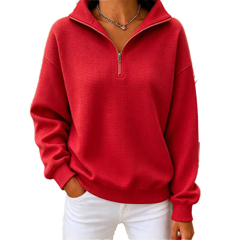Quiltad Tröja för Kvinnor – Mjuk Half Zip Sweatshirt med Bekväm Passform
