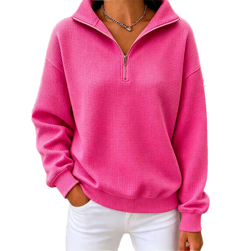 Quiltad Tröja för Kvinnor – Mjuk Half Zip Sweatshirt med Bekväm Passform