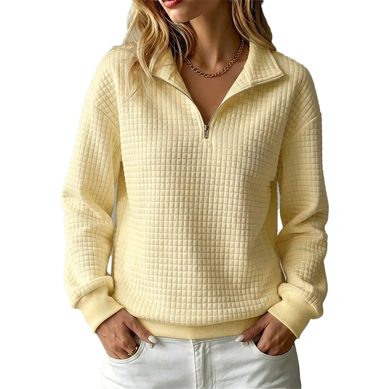 Quiltad Tröja för Kvinnor – Mjuk Half Zip Sweatshirt med Bekväm Passform