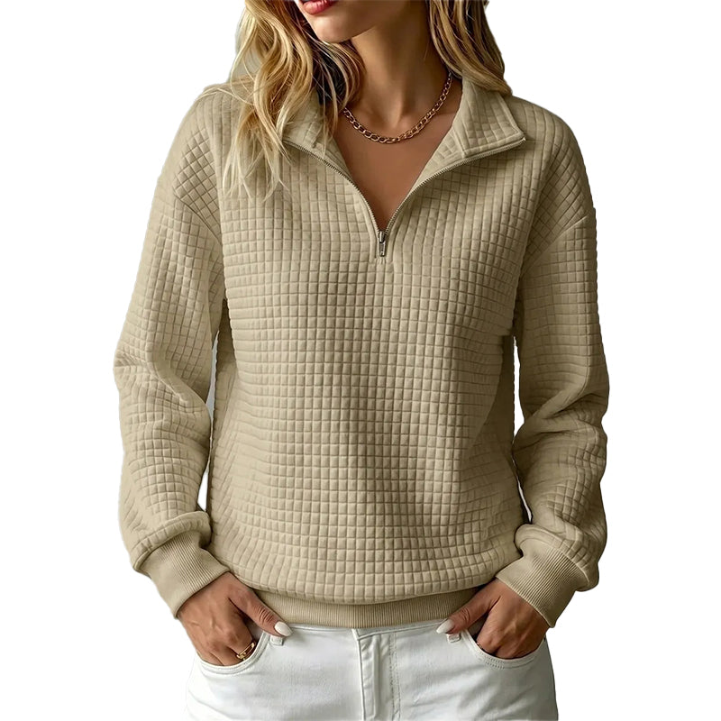 Quiltad Tröja för Kvinnor – Mjuk Half Zip Sweatshirt med Bekväm Passform