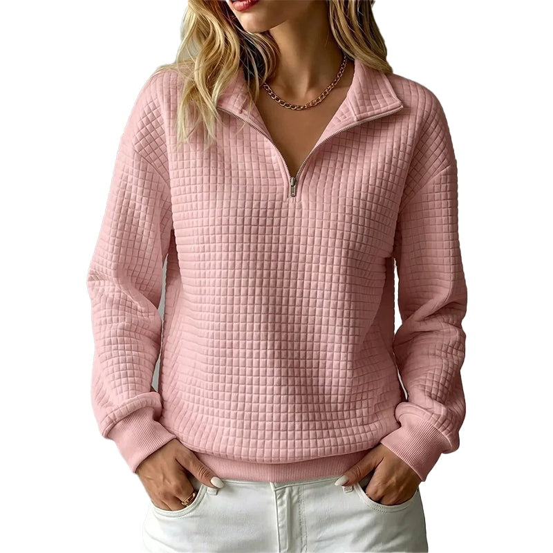 Quiltad Tröja för Kvinnor – Mjuk Half Zip Sweatshirt med Bekväm Passform