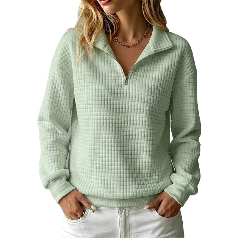 Quiltad Tröja för Kvinnor – Mjuk Half Zip Sweatshirt med Bekväm Passform