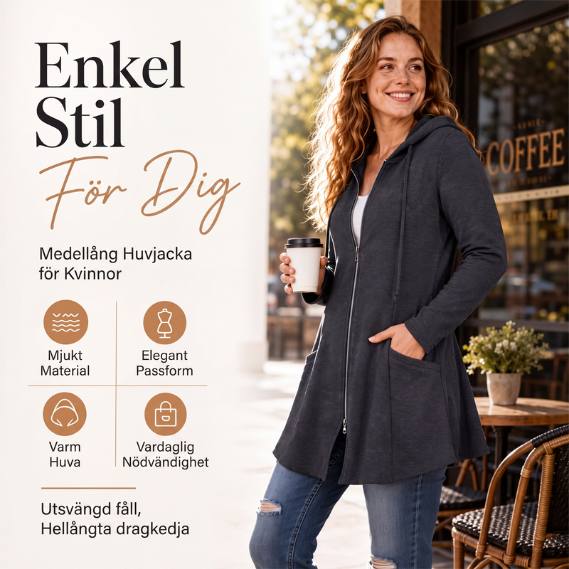 🍂Bästsäljande höstnyheter|Elegant Höstjacka för Damer – Mjuk Medellång Design med Huva