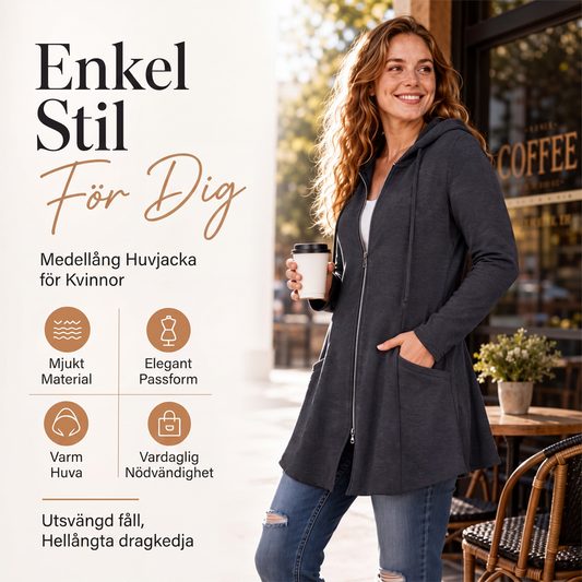 🍂Bästsäljande höstnyheter|Elegant Höstjacka för Damer – Mjuk Medellång Design med Huva