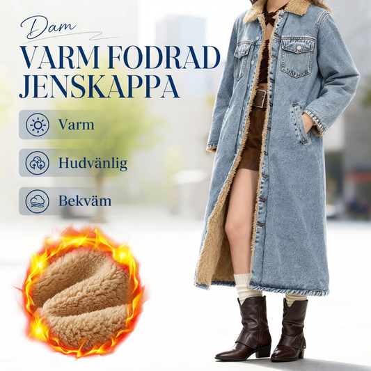 🍂Nya höstnyheter|Lång Varm Jeansjacka Dam – Fodrad Denimkappa med Mjuk Teddyfoder för Höst & Vinter