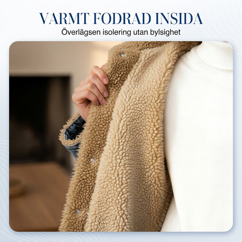 🍂Nya höstnyheter|Lång Varm Jeansjacka Dam – Fodrad Denimkappa med Mjuk Teddyfoder för Höst & Vinter