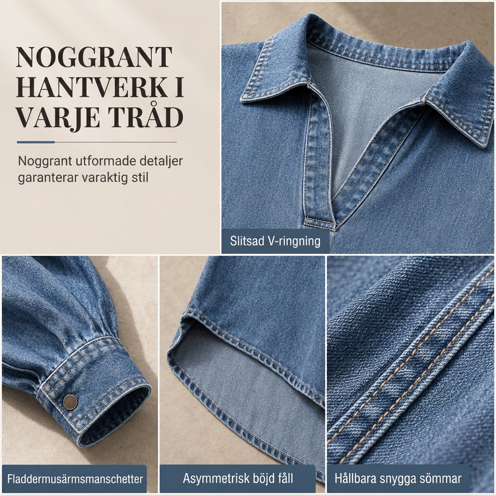 📢📢50 % rabatt!!!🎉✨Oversized Denimtröja Dam – Mjuk V-ringad Jeansskjorta med Fladderärm & Avslappnad Passform