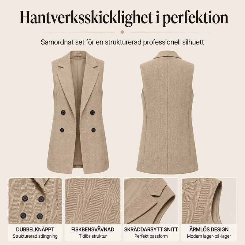 🍂Höstens bästsäljare|Damernas Elegant Kavajväst – Stilren Dubbelknäppt Västmönster för Höstens Mode