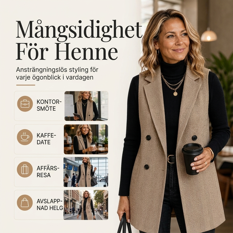 🍂Höstens bästsäljare|Damernas Elegant Kavajväst – Stilren Dubbelknäppt Västmönster för Höstens Mode
