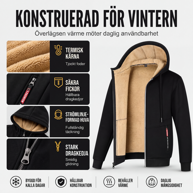 🍂Höstspecial – Endast denna vecka! 50 % rabatt!!!🎉✨Varm Vinterjacka Herr med Huva – Fodrad Termojacka med Modern Passform & Mjuk Insida
