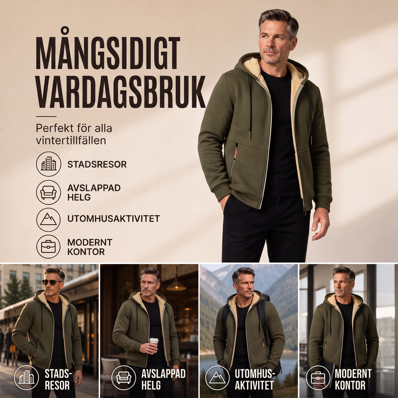 🍂Höstspecial – Endast denna vecka! 50 % rabatt!!!🎉✨Varm Vinterjacka Herr med Huva – Fodrad Termojacka med Modern Passform & Mjuk Insida