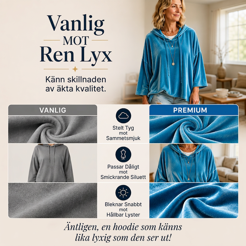 Bästsäljare🔥|Damernas Sammets-Hoodie – Mjuk Oversized Tröja med Dragsko för Elegant & Bekväm Vardag